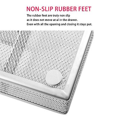 Drawer Organizer Cutlery Tray Silverware Storage 5 Compartments Non-slip Foam Feet Carbon Steel Mesh