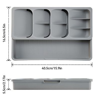 Expandable Silverware Drawer Organizer Adjustable Plastic Cutlery Tray Multi-Compartment Kitchen