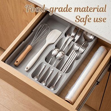Expandable Silverware Drawer Organizer Adjustable Plastic Cutlery Tray Multi-Compartment Kitchen