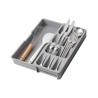 Expandable Silverware Drawer Organizer Adjustable Plastic Cutlery Tray Multi-Compartment Kitchen
