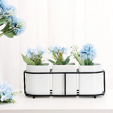 3 Piece Porcelain Flatware Holder With Metal Rack Utensil Organizer