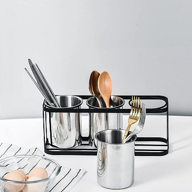 Stainless Steel Countertop Flatware Organizer 3 Compartments with Drainage