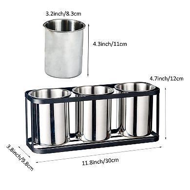 Stainless Steel Countertop Flatware Organizer 3 Compartments with Drainage
