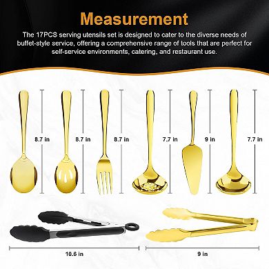 17pcs Stainless Steel Serving Utensils Set Buffet Catering Party Tools
