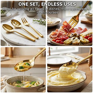 Stainless Steel Serving Utensils Set 6 Pack for Party Buffet Catering