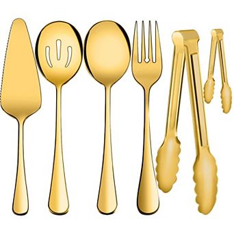 6 pc Stainless Steel Serving Utensil Set with Spoon Fork Tong Pie Server