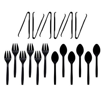 18 pc Plastic Serving Utensils Set Forks Spoons Tongs for Buffet Catering Events