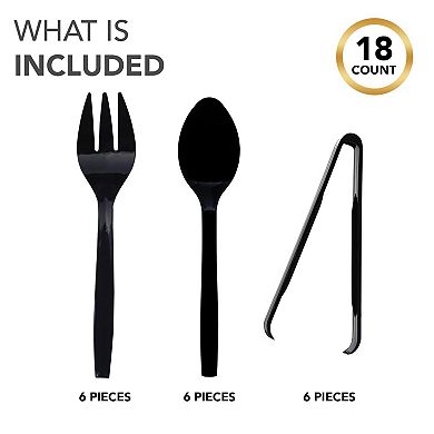 18-Piece Plastic Serving Utensils Set Forks Spoons Tongs for Buffet Catering Events