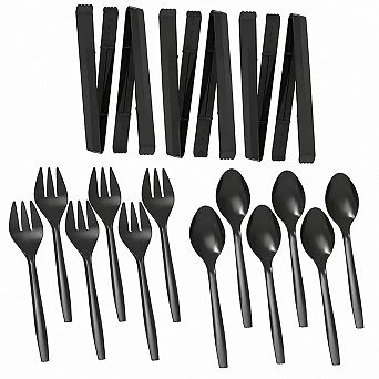 Plastic Serving Utensils Set Disposable Reusable 18 Pack Tongs Spoons Forks