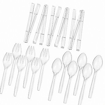 Plastic Serving Utensils Set Disposable Reusable 18 Pack Tongs Spoons Forks