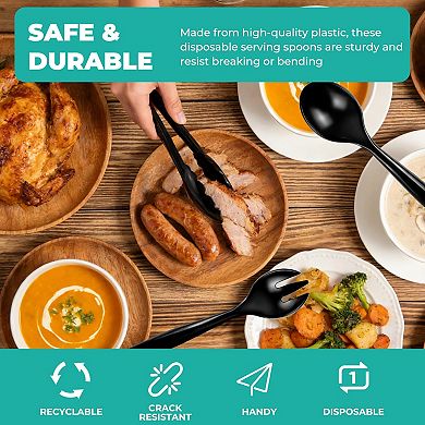 Disposable Plastic Serving Utensils Set Heavy Duty 18-Piece Clear Spoons Tongs Forks for Catering