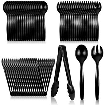 Disposable Plastic Serving Utensils Set Heavy Duty 18 pc Clear Spoons Tongs Forks for Catering