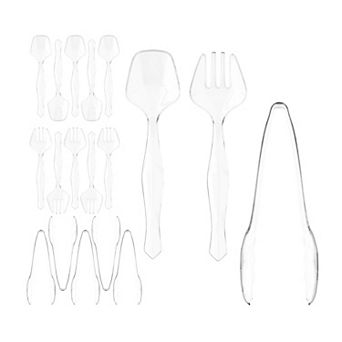 18 Clear Plastic Serving Utensils Set Heavy Duty Disposable 6 Spoons 6 Tongs 6 Forks for Parties