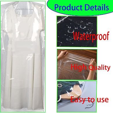 15 Pack Clear Plastic Garment Bags Hanging Clothes Dust-proof Protector for Home Storage Travel
