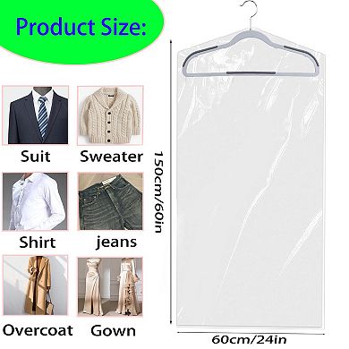 15 Pack Clear Plastic Garment Bags Hanging Clothes Dust-proof Protector for Home Storage Travel