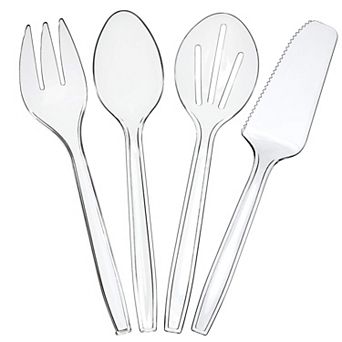Disposable Plastic Serving Utensils Set 12 Heavyweight Clear Combo for Events Parties Buffets