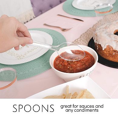 Disposable Plastic Serving Utensils Set 12 Heavyweight Clear Combo for Events Parties Buffets