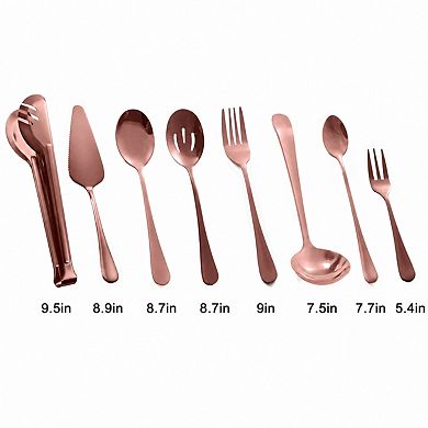 12 Piece Serving Utensils Set Stainless Steel Flatware with Spoons Forks Ladle Tongs Pie Server