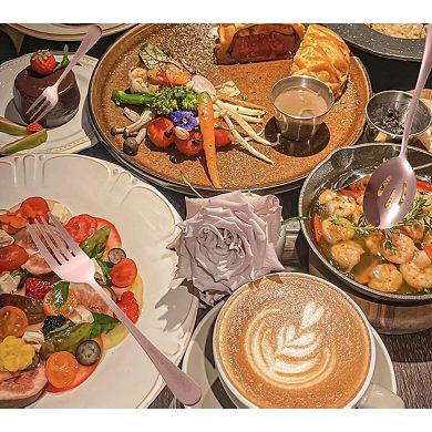 12 Piece Serving Utensils Set Stainless Steel Flatware with Spoons Forks Ladle Tongs Pie Server
