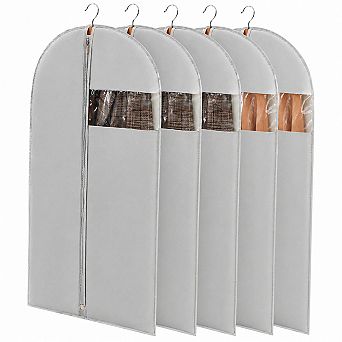 5 Pack 65" PEVA Dress Bags Waterproof Hanging Gown Bags w/ Clear Window Foldable Travel Storage