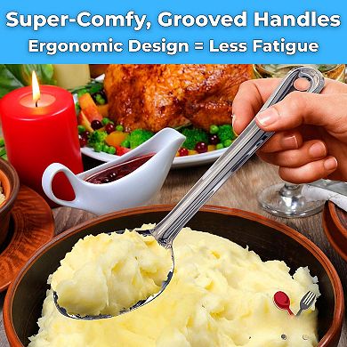 Super Strong 11in Serving Spoons 5 Pack Stainless Steel for Cooking Baking Basting Kitchen Buffet