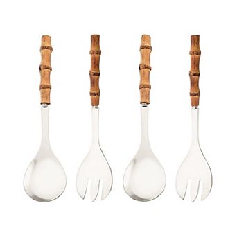 4 pc Serving Utensils Set 304 Stainless Steel With Natural Handle For Kitchen Party Buffet