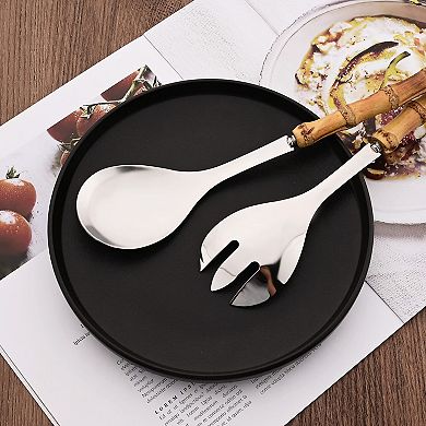 4-Piece Serving Utensils Set 304 Stainless Steel With Natural Handle For Kitchen Party Buffet