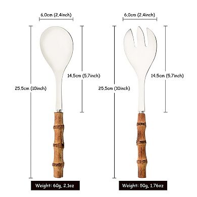 4-Piece Serving Utensils Set 304 Stainless Steel With Natural Handle For Kitchen Party Buffet