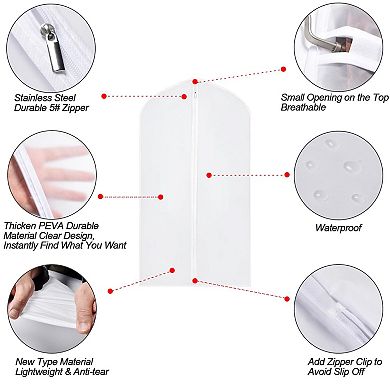 6 Pack Hanging Garment Bags Waterproof PEVA Clear Zipper Closet Storage Coats Jackets Shirts