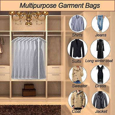 6 Pack Hanging Garment Bags Waterproof PEVA Clear Zipper Closet Storage Coats Jackets Shirts