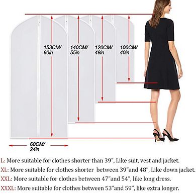 6 Pack Hanging Garment Bags Waterproof PEVA Clear Zipper Closet Storage Coats Jackets Shirts