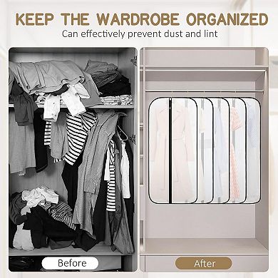 5 Pack Hanging Garment Bags Plastic Dustproof Covers with Zipper for Closet Storage