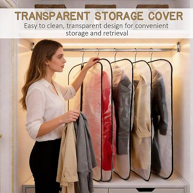 5 Pack Hanging Garment Bags Plastic Dustproof Covers with Zipper for Closet Storage