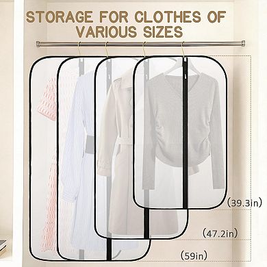 5 Pack Hanging Garment Bags Plastic Dustproof Covers with Zipper for Closet Storage