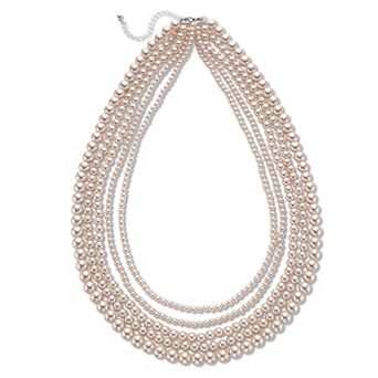 Cream Simulated Pearl Multi Strand Necklace Silvertone 22"-25"
