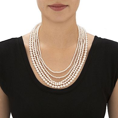 Cream Simulated Pearl Multi Strand Necklace Silvertone 22"-25"