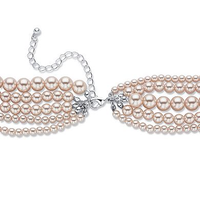 Cream Simulated Pearl Multi Strand Necklace Silvertone 22"-25"