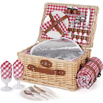 Picnic Basket Set for 2 People, Woven Rattan, Waterproof, Outdoor Camping