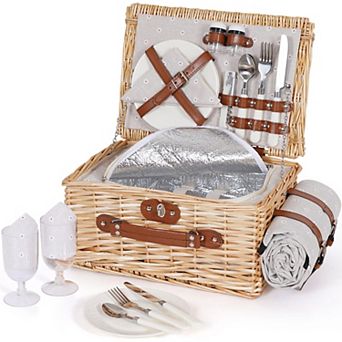 Picnic Basket Set for 2 People, Woven Rattan, Waterproof, Outdoor Camping