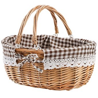 Wicker Picnic Basket Double Folding Handles Empty Gift Easter Willow Hamper