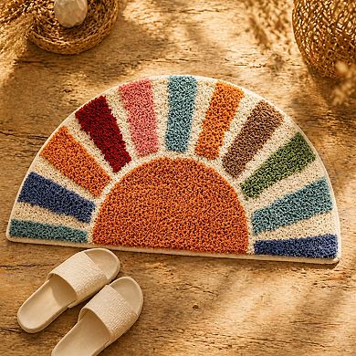 Boho Half Circle Bath Mat Soft Absorbent Non Slip Washable Decor Rug