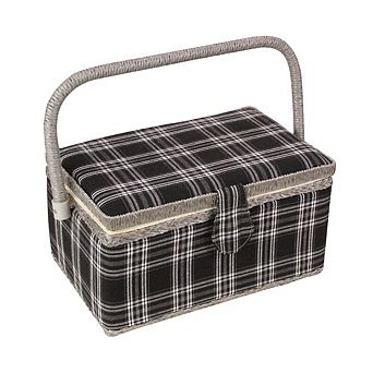 Sewing Basket Tulip Floral Print Removable Tray Built-in Pin Cushion Interior Pocket Storage Box