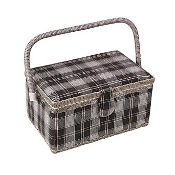 Sewing Basket Tulip Floral Print Removable Tray Built-in Pin Cushion Interior Pocket Storage Box