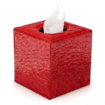 Croc Embossed PU Leather Tissue Box Cover Square Wooden Structure Magnetic Closure
