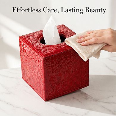 Croc Embossed PU Leather Tissue Box Cover Square Wooden Structure Magnetic Closure