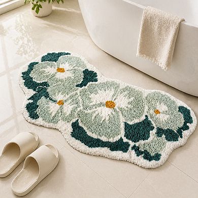 Curved Flower Shaped Bath Rug Non-slip Water Absorbent Plush Machine Washable