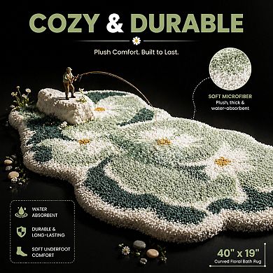 Curved Flower Shaped Bath Rug Non-slip Water Absorbent Plush Machine Washable