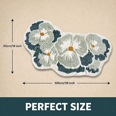 Curved Flower Shaped Bath Rug Non-slip Water Absorbent Plush Machine Washable