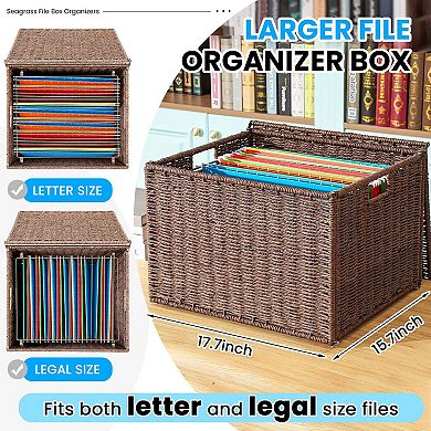 Extra Large Decorative File Box Wicker Seagrass Basket Organizer Hanging Filing Cabinet With Lid