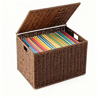 Extra Large Decorative File Box Wicker Seagrass Basket Organizer Hanging Filing Cabinet With Lid